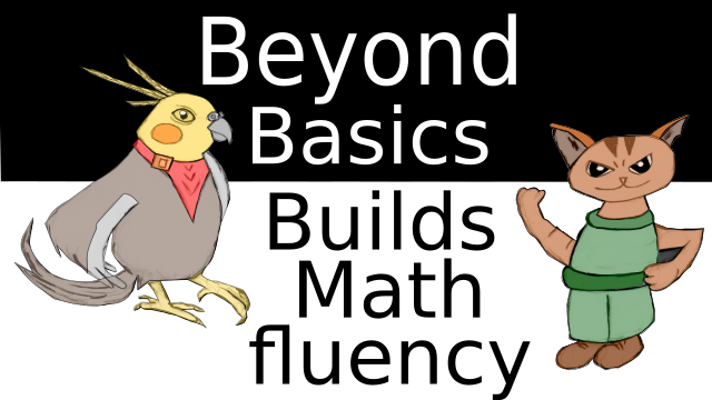 Vertias the cockatiel bird with text saying beyond basics, build math fluency