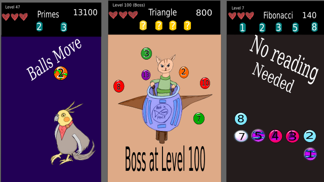 Screenshot of game play in Karowin Pop Pop Math Game.